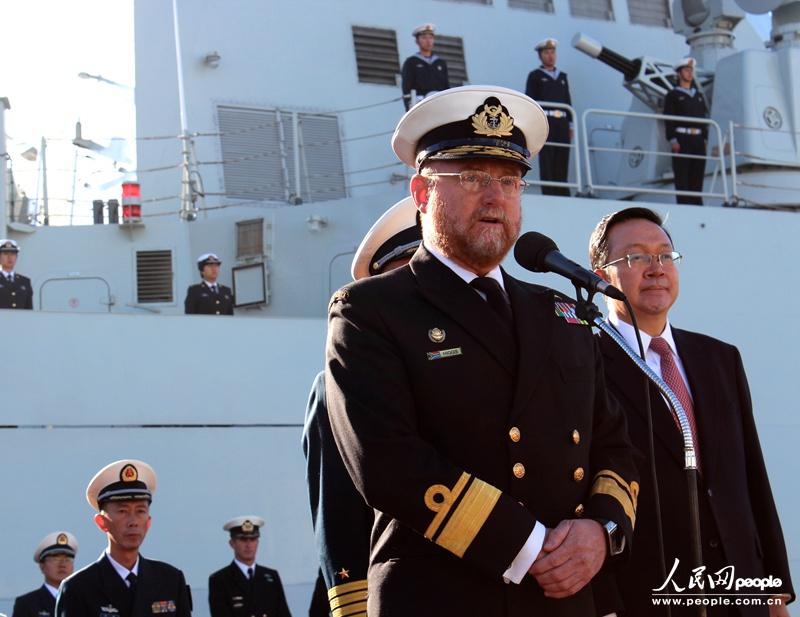 南非海军希格斯少将致欢迎辞。人民网 张洁娴 摄