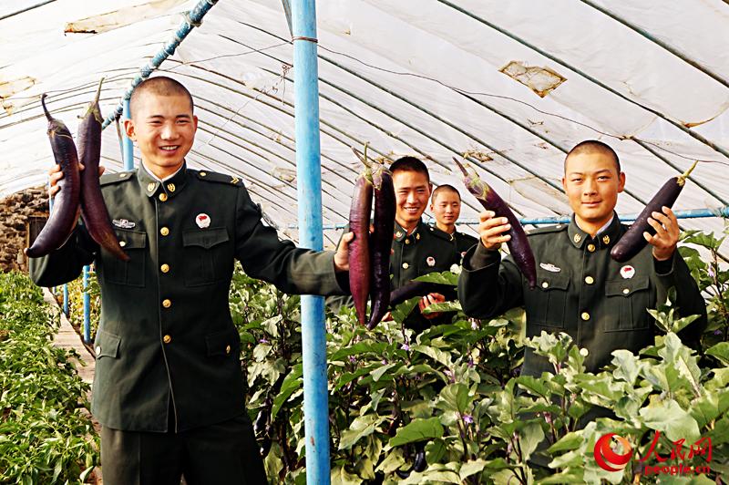崗巴邊防官兵常常在大棚溫室裡晒他們種的蔬菜