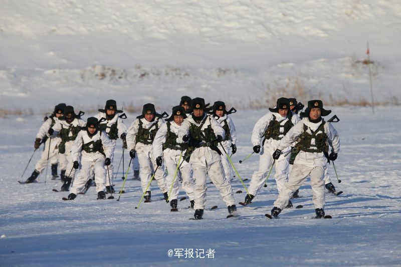 高清:我軍邊防官兵冰天雪地練滑雪射擊戰術【6】
