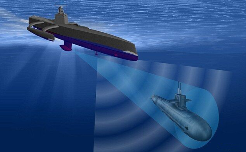 “海上獵人”追蹤潛艇想象圖。（來源：DARPA）