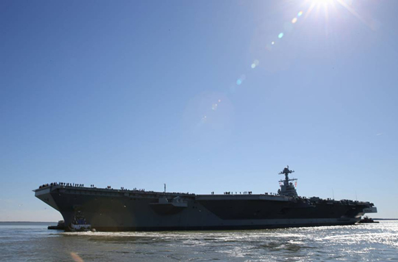 美媒:福特号航母开始海试 已拖延工期三年