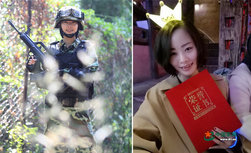 “90后”江西姑娘刘秀当兵时和退伍后（拼版图片）。