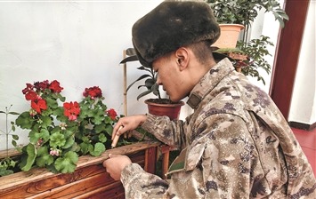 高原战士精心呵护哨所植物。